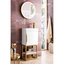 James Martin Columbia 16" Single Vanity Cabinet Glossy White Radiant Gold with White Glossy Resin Countertop 388-V16-GW-RGD-WG