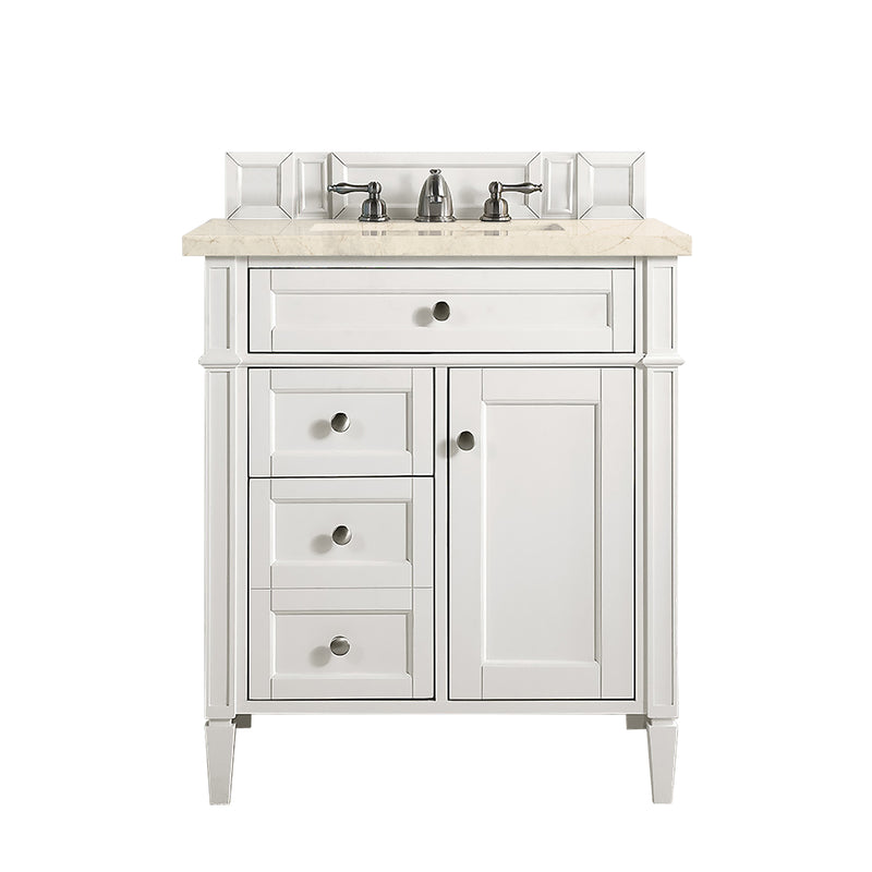 James Martin Brittany 30" Single Vanity Bright White with 3 cm Eternal Marfil Quartz Top 650-V30-BW-3EMR