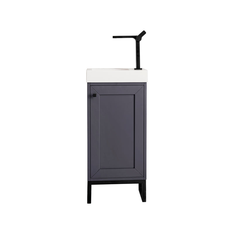 James Martin Chianti 16" Single Vanity Cabinet Mineral Grey Matte Black with White Glossy Resin Countertop E303-V16-MG-MBK-WG