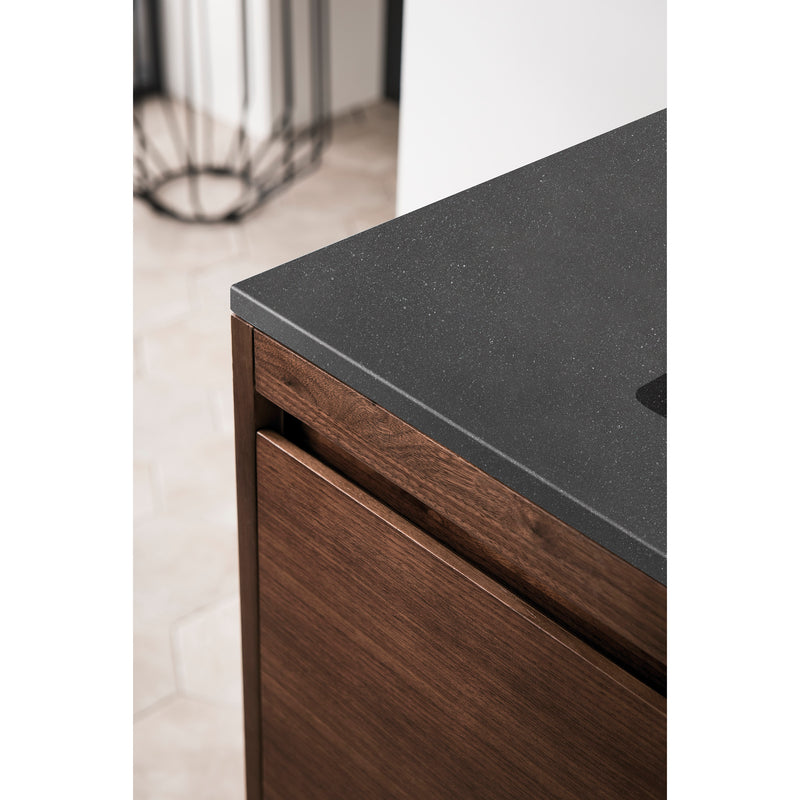 James Martin Milan 35.4" Single Vanity Cabinet Mid Century Walnut Brushed Nickel with Charcoal Black Composite Top 801V35.4WLTBNKCHB