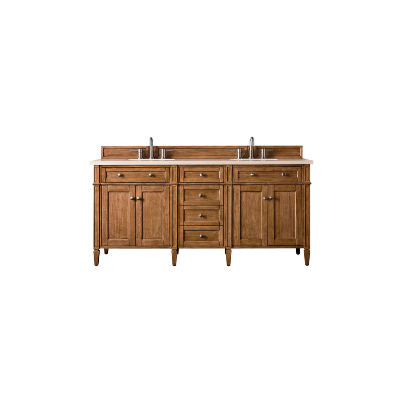 James Martin Brittany 72" Saddle Brown Double Vanity with 3 cm Eternal Marfil Quartz Top 650-V72-SBR-3EMR