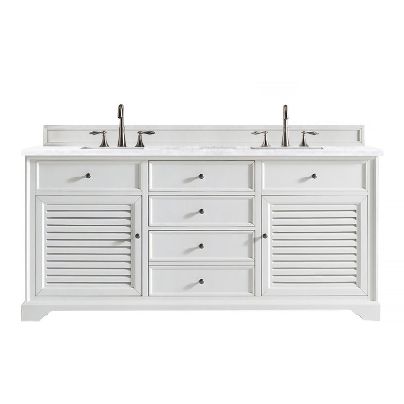 James Martin Savannah 72" Bright White Double Vanity with 3 cm Arctic Fall Solid Surface Top 238-104-V72-BW-3AF