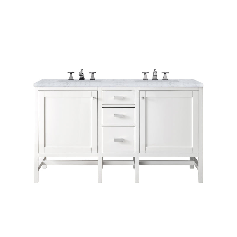 James Martin Addison 60" Double Vanity Cabinet Glossy White with 3 cm Carrara White Top E444-V60D-GW-3CAR