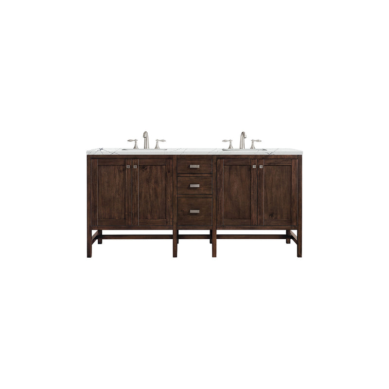 James Martin Addison 72" Double Vanity Cabinet Mid Century Acacia with 3 cm Ethereal Noctis Quartz Top E444-V72-MCA-3ENC