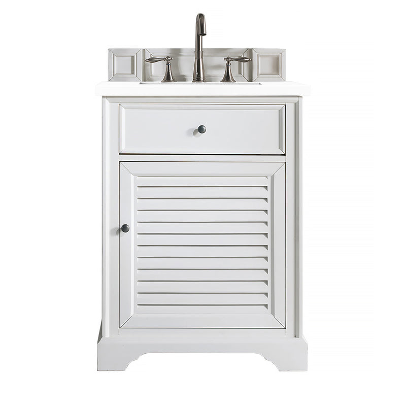 James Martin Savannah 26" Single Vanity Cabinet Bright White with 3 cm Classic White Quartz Top 238-104-V26-BW-3CLW