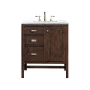 James Martin Addison 30" Single Vanity Cabinet Mid Century Acacia with 3 cm Arctic Fall Solid Surface Countertop E444-V30-MCA-3AF