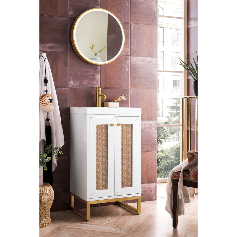 James Martin Chianti 20" Single Vanity Cabinet Glossy White Radiant Gold with White Glossy Composite Countertop E303V20GWRGDWG