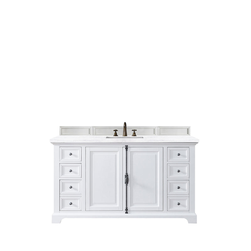 James Martin Providence 60" Bright White Single Vanity with 3 cm Arctic Fall Solid Surface Top 238-105-V60S-BW-3AF