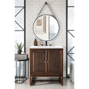 James Martin Athens 30" Single Vanity Cabinet Mid Century Acacia with 3 cm Classic White Quartz Top E645-V30-MCA-3CLW