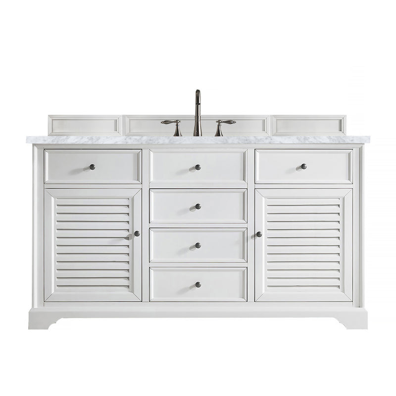 James Martin Savannah 60" Bright White Single Vanity with 3 cm Carrara Marble Top 238-104-V60S-BW-3CAR