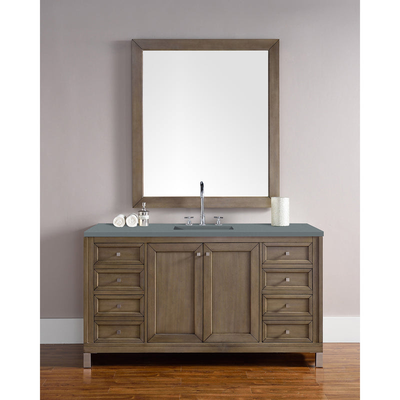 James Martin Chicago 60" Single Vanity Whitewashed Walnut with 3 cm Cala Blue Quartz Top 305-V60S-WWW-3CBL