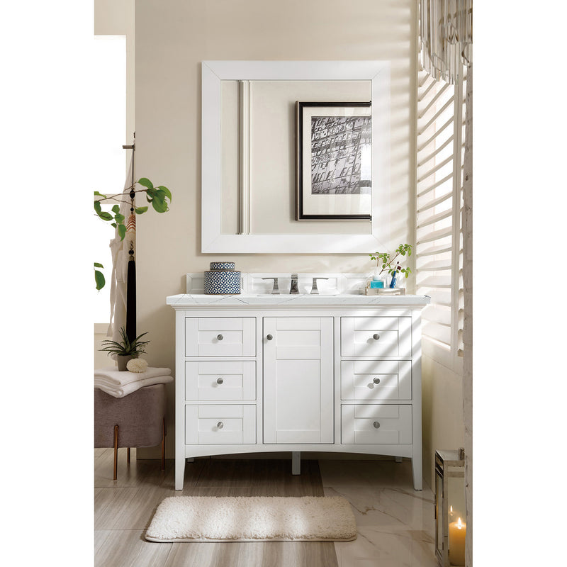 James Martin Palisades 48" Single Vanity Bright White with 3 cm Ethereal Noctis Quartz Top 527-V48-BW-3ENC