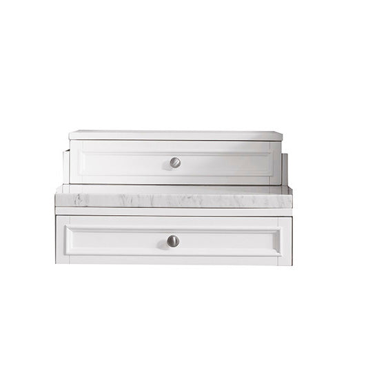 James Martin De Soto 94" Double Vanity Set Bright White with Makeup Table 3 cm Classic White Quartz Top 825-V94-BW-DU-CLW