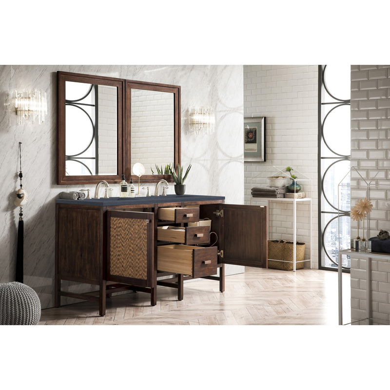 James Martin Addison 60" Double Vanity Cabinet Mid Century Acacia with 3 cm Charcoal Soapstone Quartz Top E444-V60D-MCA-3CSP