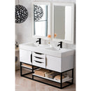 James Martin Columbia 59" Double Vanity Glossy White Matte Black with Glossy White Composite Top 388-V59D-GW-MB-GW