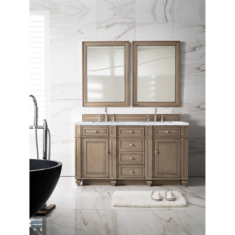 James Martin Bristol 60" Double Vanity Whitewashed Walnut with 3 cm Carrara Marble Top 157-V60D-WW-3CAR