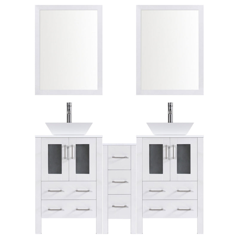 LessCare 84" Modern Bathroom Vanity Set with Mirror and Sink LV2-C15-84-W (White)