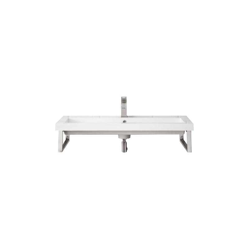 James Martin Two Boston 15 1/4" Wall Brackets Brushed Nickel with 39.5" White Glossy Composite Countertop 055BK16BNK39.5WG2