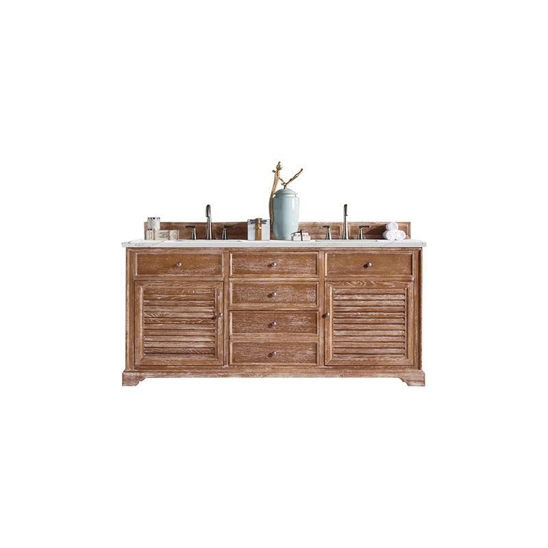 James Martin Savannah 72" Double Vanity Cabinet Driftwood with 3 cm Ethereal Noctis Quartz Top 238-104-5711-3ENC