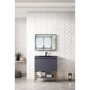 James Martin Milan 31.5" Single Vanity Cabinet Modern Gray Glossy Radiant Gold with Charcoal Black Composite Top 801V31.5MGGRGDCHB