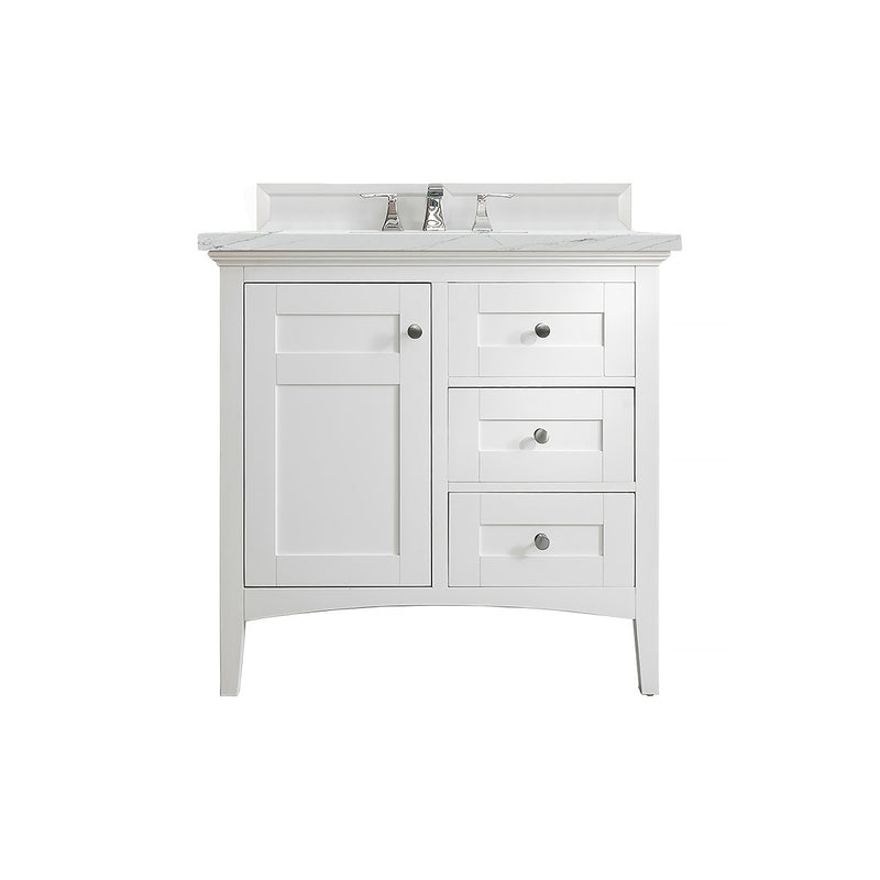 James Martin Palisades 36" Single Vanity Bright White with 3 cm Ethereal Noctis Quartz Top 527-V36-BW-3ENC