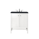 James Martin Addison 30" Single Vanity Cabinet with Doors Glossy White with 3 cm Charcoal Soapstone Quartz Top E445-V30-GW-3CSP