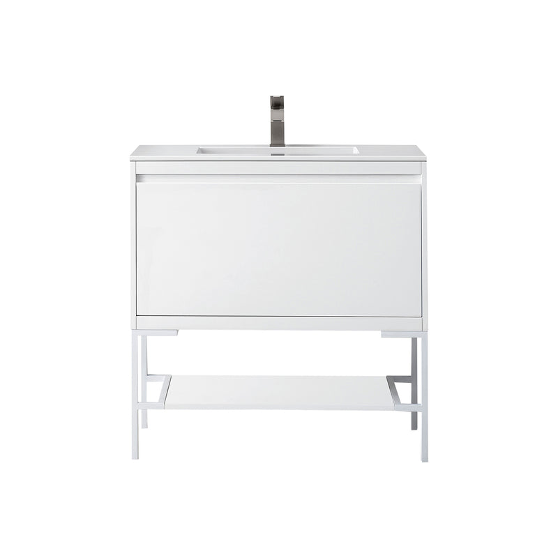 James Martin Milan 35.4" Single Vanity Cabinet Glossy White Glossy White with Glossy White Composite Top 801V35.4GWGWGW