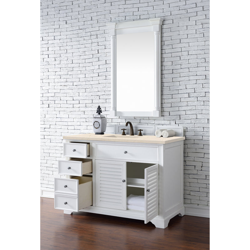 James Martin Savannah 48" Single Vanity Cabinet Bright White with 3 cm Eternal Marfil Quartz Top 238-104-V48-BW-3EMR