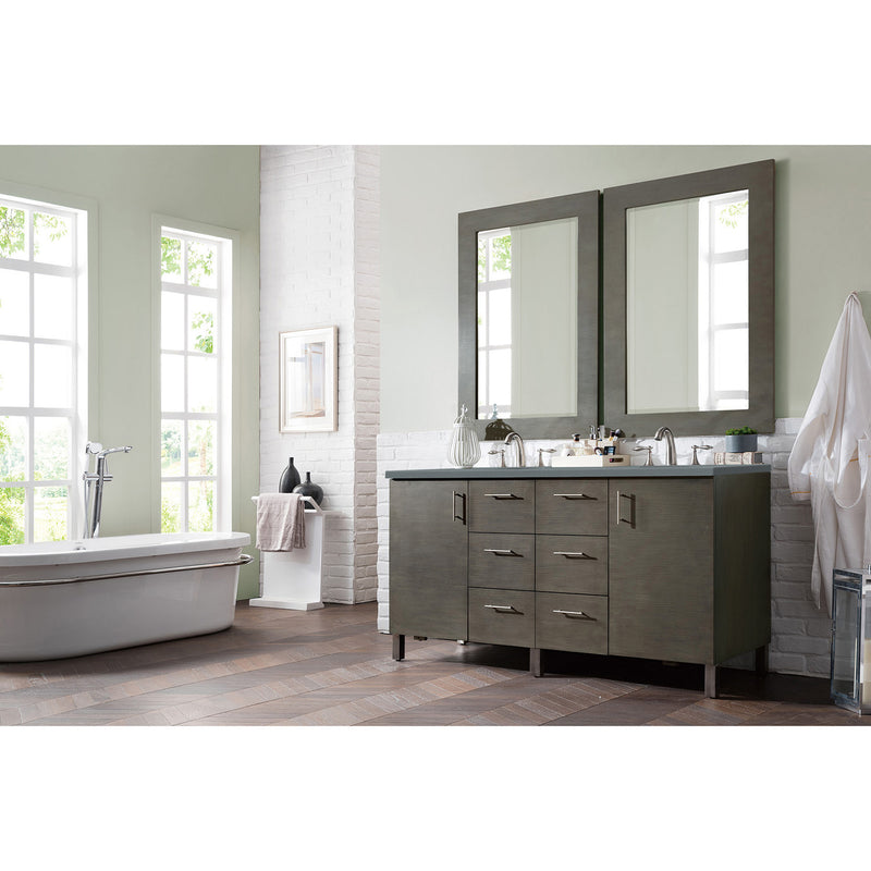 James Martin Metropolitan 60" Double Vanity Silver Oak with 3 cm Cala Blue Quartz Top 850-V60D-SOK-3CBL