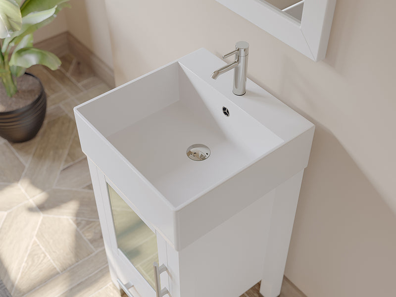 Cambridge Plumbing 18" White Solid Wood and Porcelain Single Vessel Sink Vanity PC Faucets