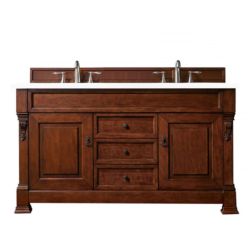 James Martin Brookfield 60" Warm Cherry Double Vanity with 3 cm Classic White Quartz Top 147-114-5681-3CLW