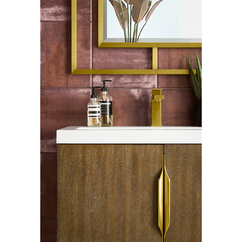 James Martin Columbia 31.5" Single Vanity Cabinet Latte Oak with White Glossy Resin Countertop 388-V31.5-LTO-WG