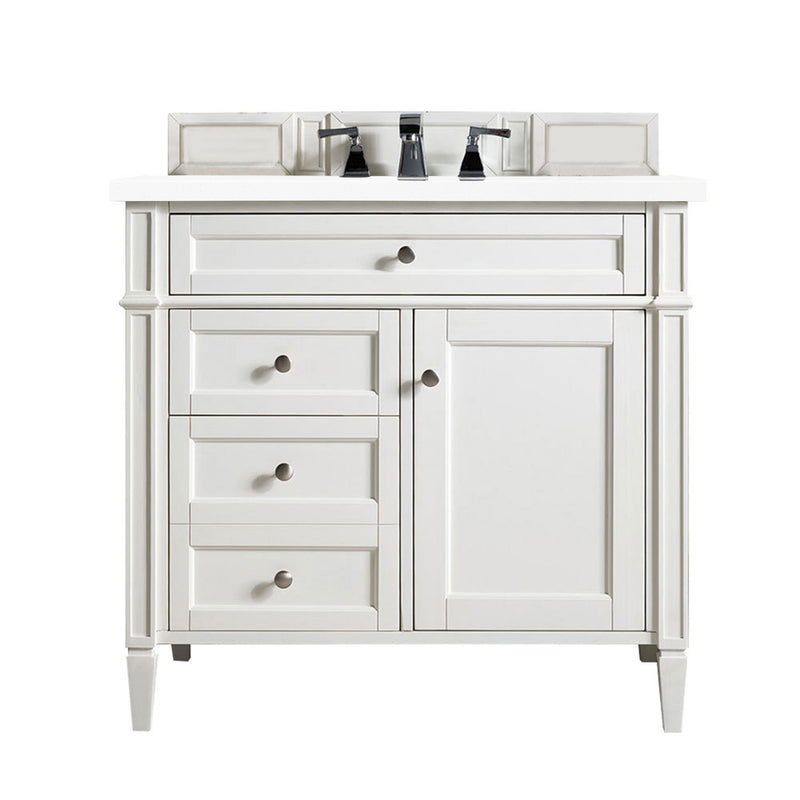 James Martin Brittany 36" Bright White Single Vanity with 3 cm Classic White Quartz Top 650-V36-BW-3CLW