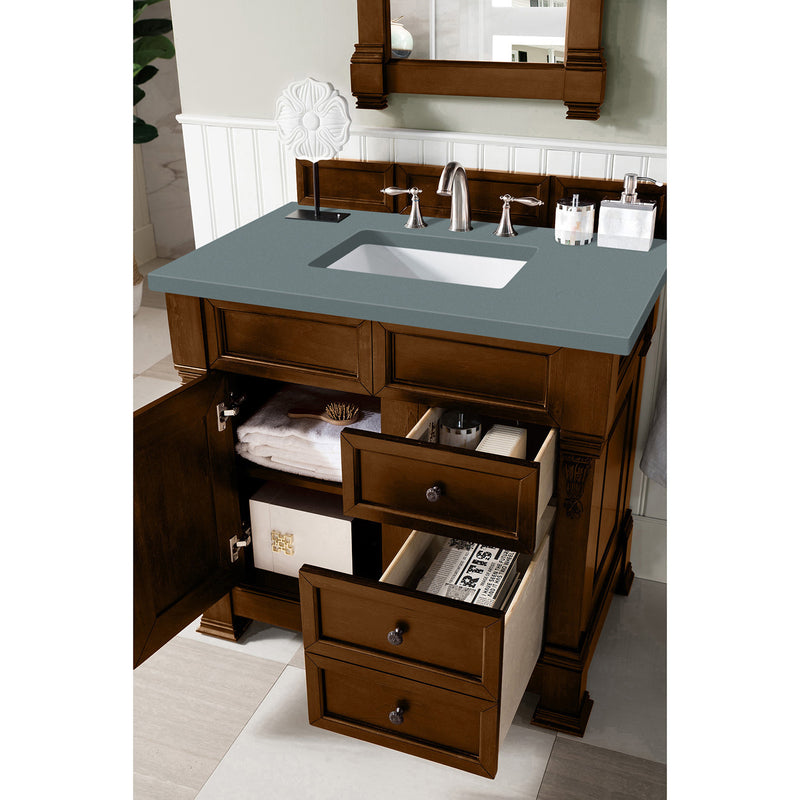 James Martin Brookfield 36" Country Oak Single Vanity with 3 cm Cala Blue Quartz Top 147-114-5576-3CBL