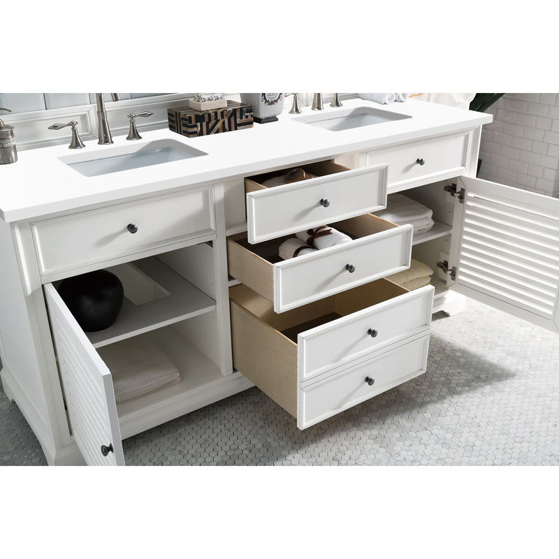 James Martin Savannah 72" Double Vanity Cabinet Bright White with 3 cm Classic White Quartz Top 238-104-V72-BW-3CLW