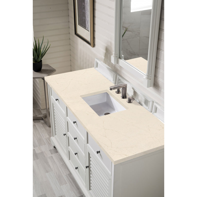 James Martin Savannah 60" Single Vanity Cabinet Bright White with 3 cm Eternal Marfil Quartz Top 238-104-V60S-BW-3EMR