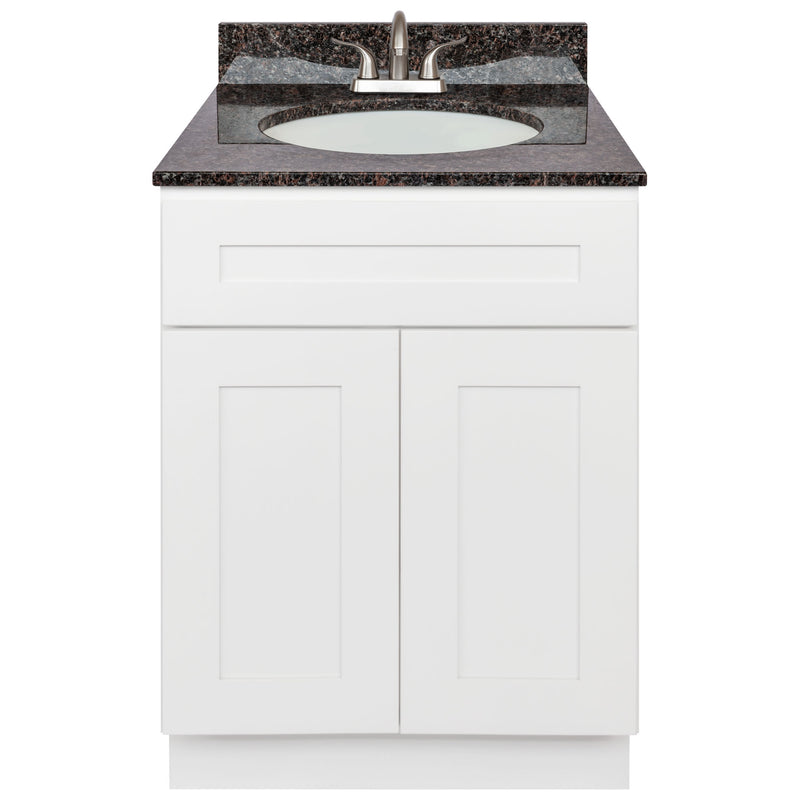 White Bathroom Vanity 24", Tan Brown Granite Top, Faucet LB5B TB254-24AW-5B