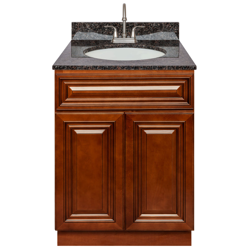 Brown Bathroom Vanity 24", Tan Brown Granite Top, Faucet LB6B TB254-24GN-6B