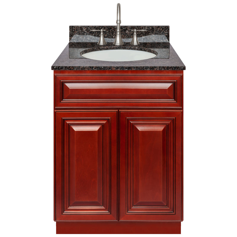 Cherry Bathroom Vanity 24", Tan Brown Granite Top, Faucet LB7B TB258-24CH-7B