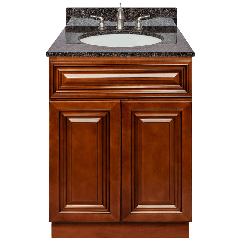 Brown Bathroom Vanity 24", Tan Brown Granite Top, Faucet LB4B TB258-24GN-4B