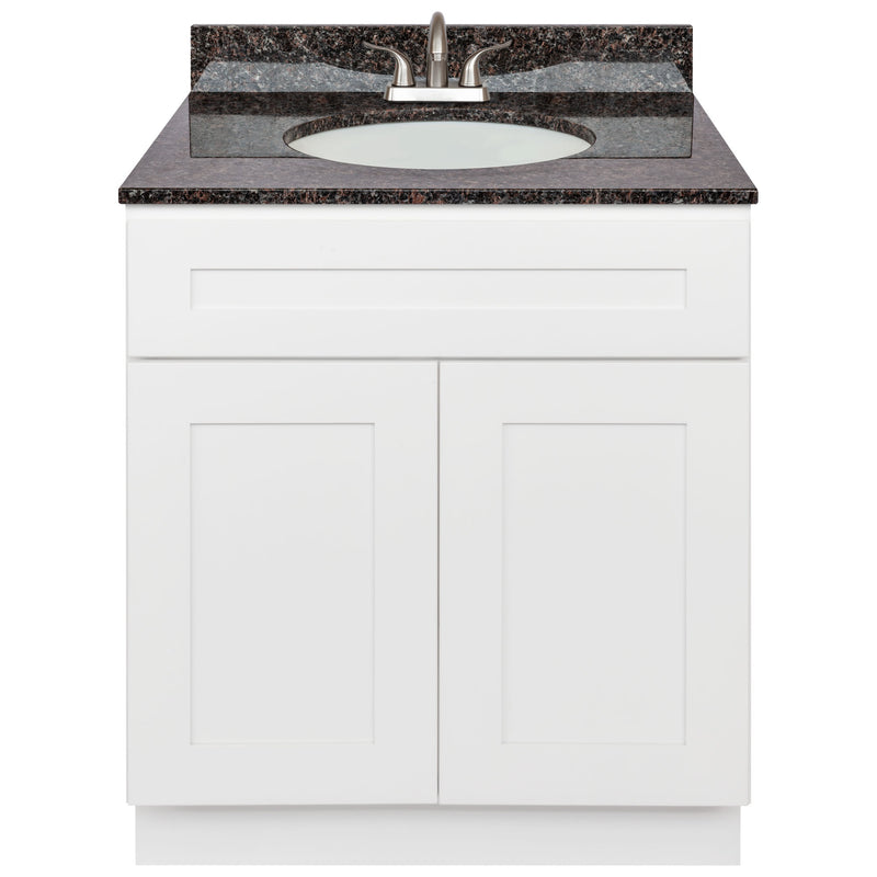 White Bathroom Vanity 30", Tan Brown Granite Top, Faucet LB5B TB314-30AW-5B