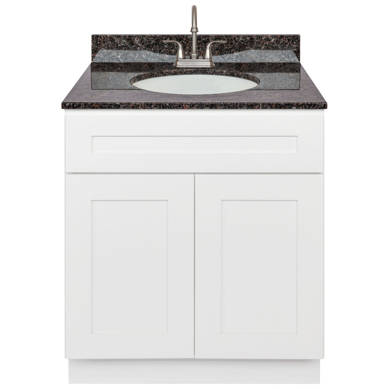 White Bathroom Vanity 30", Tan Brown Granite Top, Faucet LB6B TB314-30AW-6B