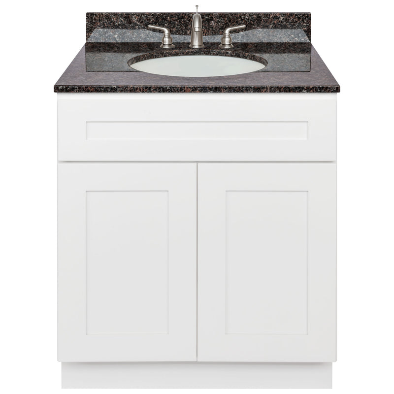 White Bathroom Vanity 30", Tan Brown Granite Top, Faucet LB4B TB318-30AW-4B