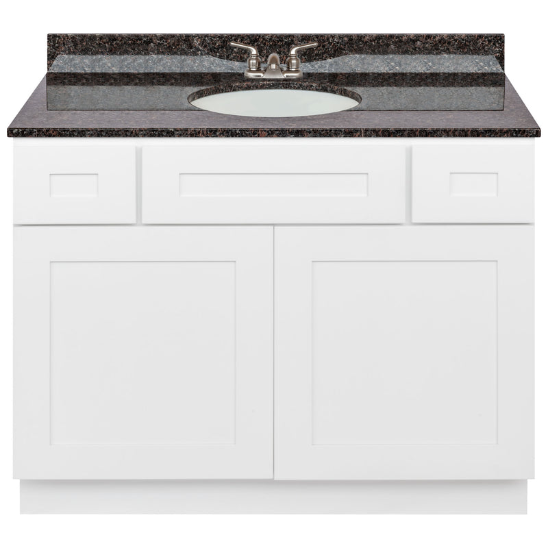 White Bathroom Vanity 42", Tan Brown Granite Top, Faucet LB3B TB434-42AW-3B