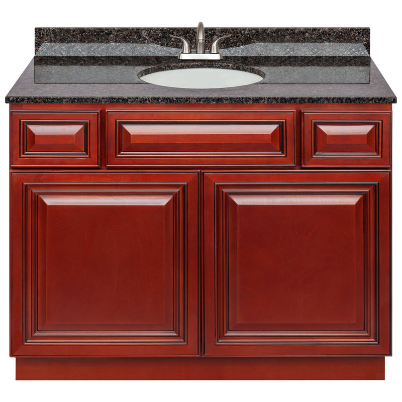 Cherry Bathroom Vanity 42", Tan Brown Granite Top, Faucet LB5B TB434-42CH-5B