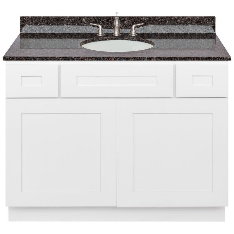 White Bathroom Vanity 42", Tan Brown Granite Top, Faucet LB4B TB438-42AW-4B