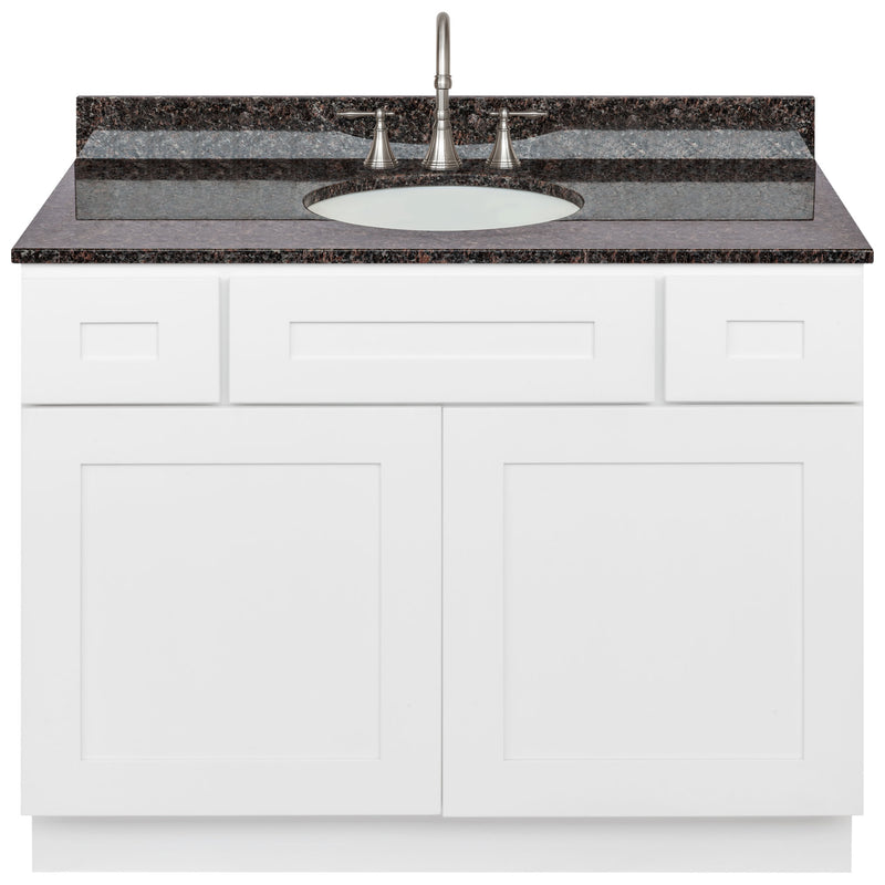 White Bathroom Vanity 42", Tan Brown Granite Top, Faucet LB7B TB438-42AW-7B