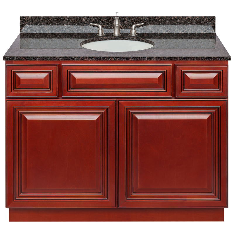 Cherry Bathroom Vanity 42", Tan Brown Granite Top, Faucet LB4B TB438-42CH-4B