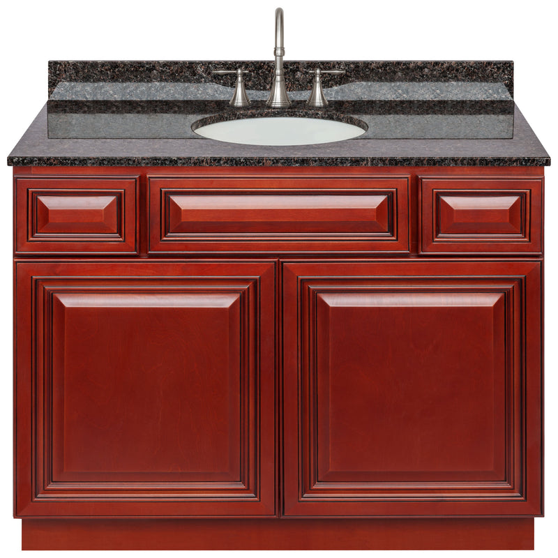 Cherry Bathroom Vanity 42", Tan Brown Granite Top, Faucet LB7B TB438-42CH-7B