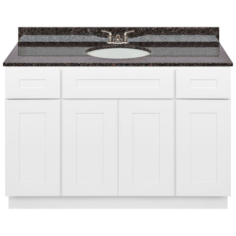 White Bathroom Vanity 48", Tan Brown Granite Top, Faucet LB3B TB494-48AW-3B